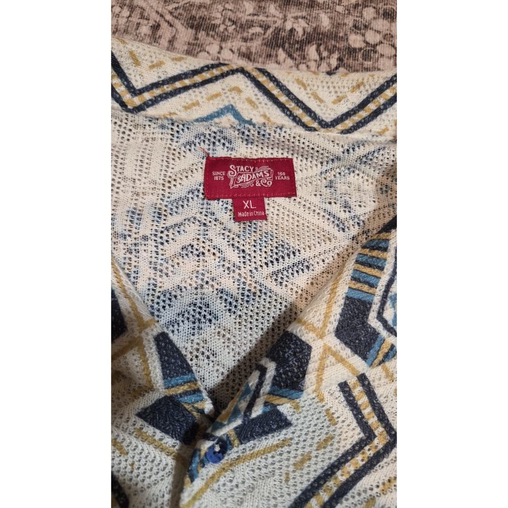 Stacy Adams Jasper Mens XL Geometric Knit Button Down Short Sleeve Shirt - Picture 7 of 11